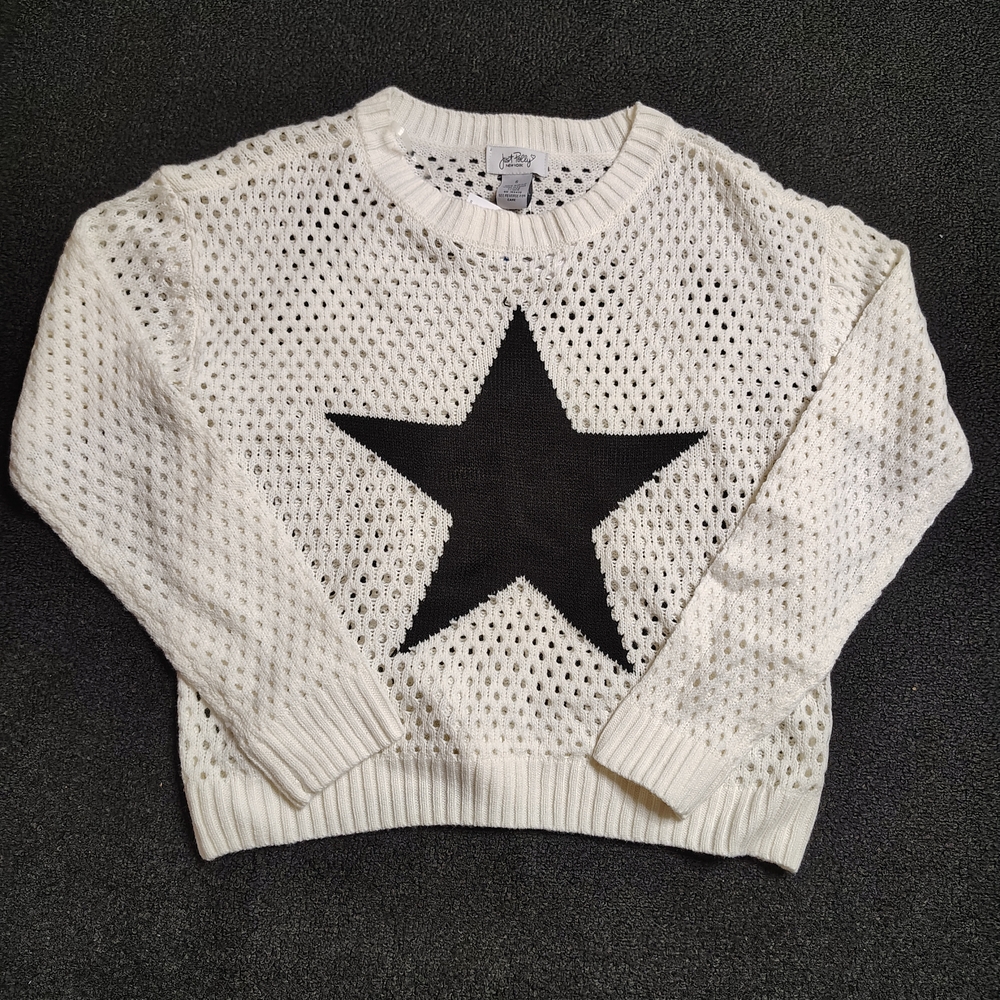 Just Polly New York Star White Mesh Pullover Layer Sweater Junior Size Small New